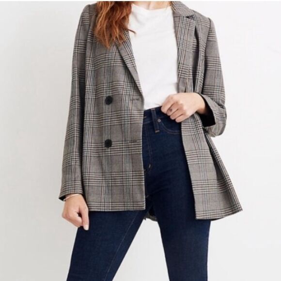 Madewell Caldwell Double-Breasted Blazer in Menswear Plaid women’s size M - Picture 1 of 7
